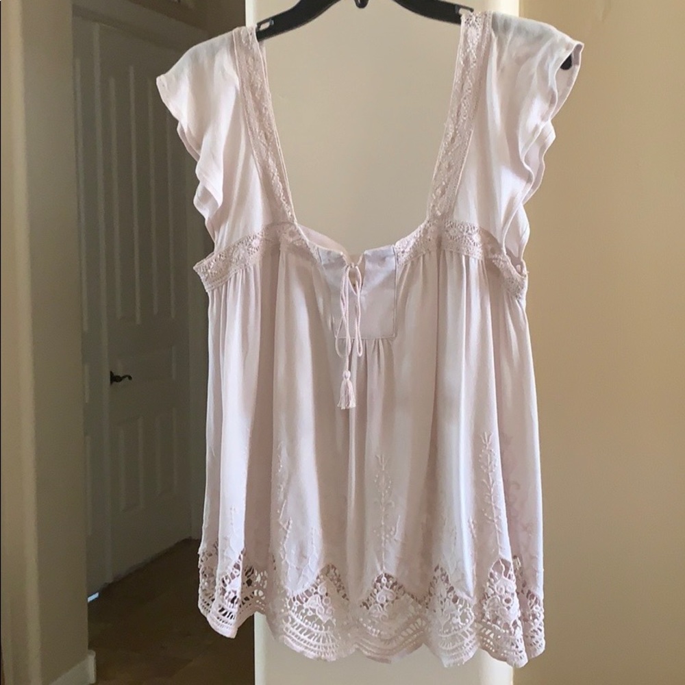 NWT Love Stitch Lace Cream Peasant Top